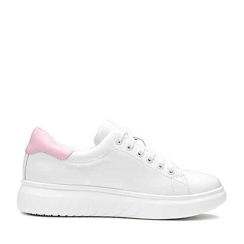 Teenmix/天美意秋专柜同款白/粉色牛皮撞色系带鞋女休闲鞋6W520CM7