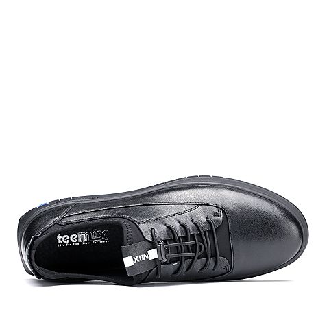 Teenmix/天美意秋专柜同款黑色牛皮/织物舒适平跟男休闲鞋2DB01CM7