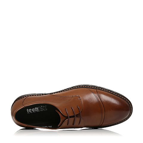Teenmix/天美意秋专柜同款棕色牛皮英伦风德比鞋男单鞋2DA01CM7