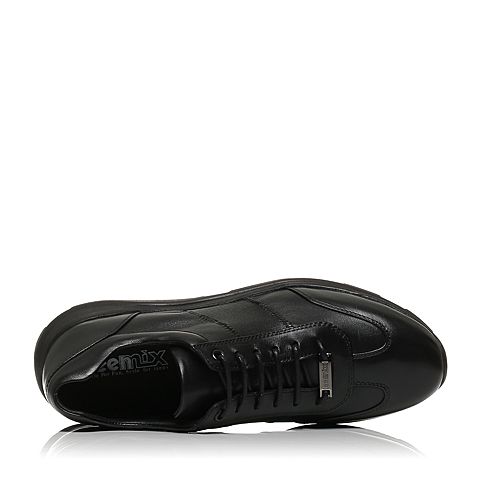 Teenmix/天美意秋专柜同款黑色牛皮/织物厚底休闲风系带鞋男单鞋2CE01CM7