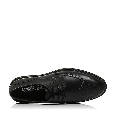 Teenmix/天美意秋专柜同款黑色牛皮布洛克英伦风德比鞋男正装鞋2CC01CM7