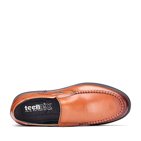 Teenmix/天美意秋专柜同款棕色牛皮商务风小方跟男单鞋2CD01CM7