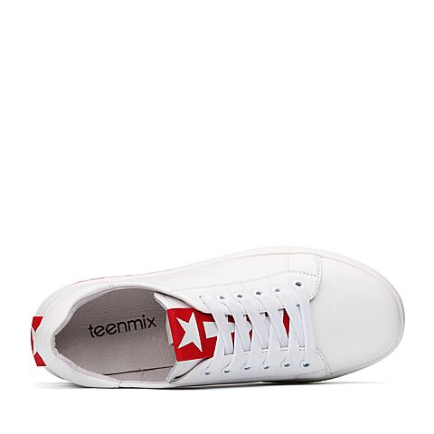Teenmix/天美意秋专柜同款白色牛皮织带系带鞋女休闲鞋AP781CM7