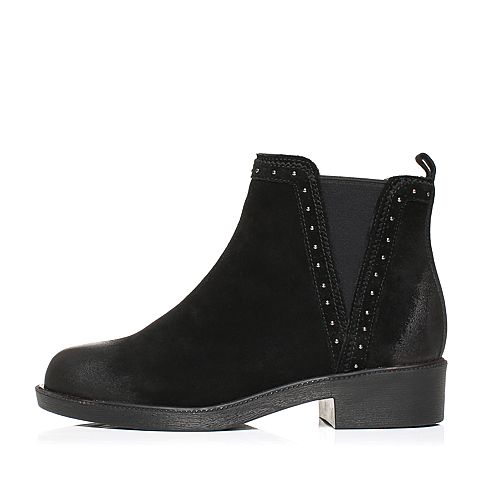 Teenmix/天美意冬专柜同款黑色二层牛皮切尔西靴女短靴CAY40DD7