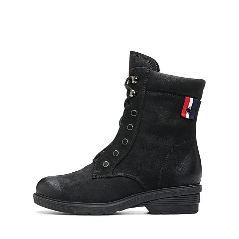 Teenmix/天美意冬专柜同款黑色牛皮马丁靴女靴(绒里)6JQ72DZ7