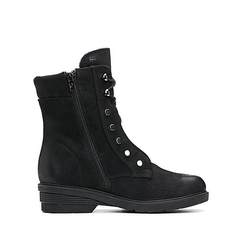Teenmix/天美意冬专柜同款黑色牛皮马丁靴女靴(绒里)6JQ72DZ7