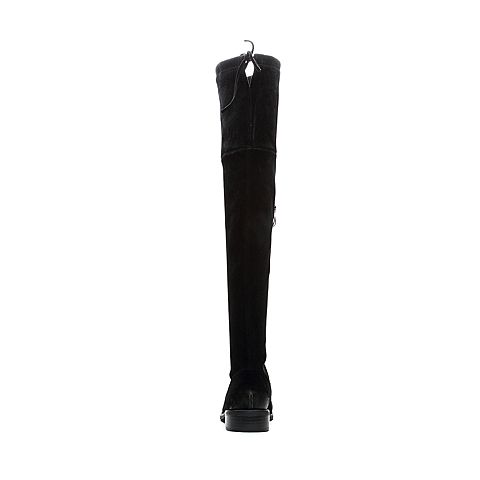 Teenmix/天美意冬专柜同款黑色羊绒皮方跟过膝靴女超长靴CA590DC7