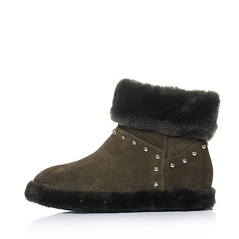 Teenmix/天美意冬专柜同款绿色羊绒皮/羊毛皮雪地靴女靴(仿毛里)CA740DD7