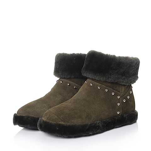 Teenmix/天美意冬专柜同款绿色羊绒皮/羊毛皮雪地靴女靴(仿毛里)CA740DD7