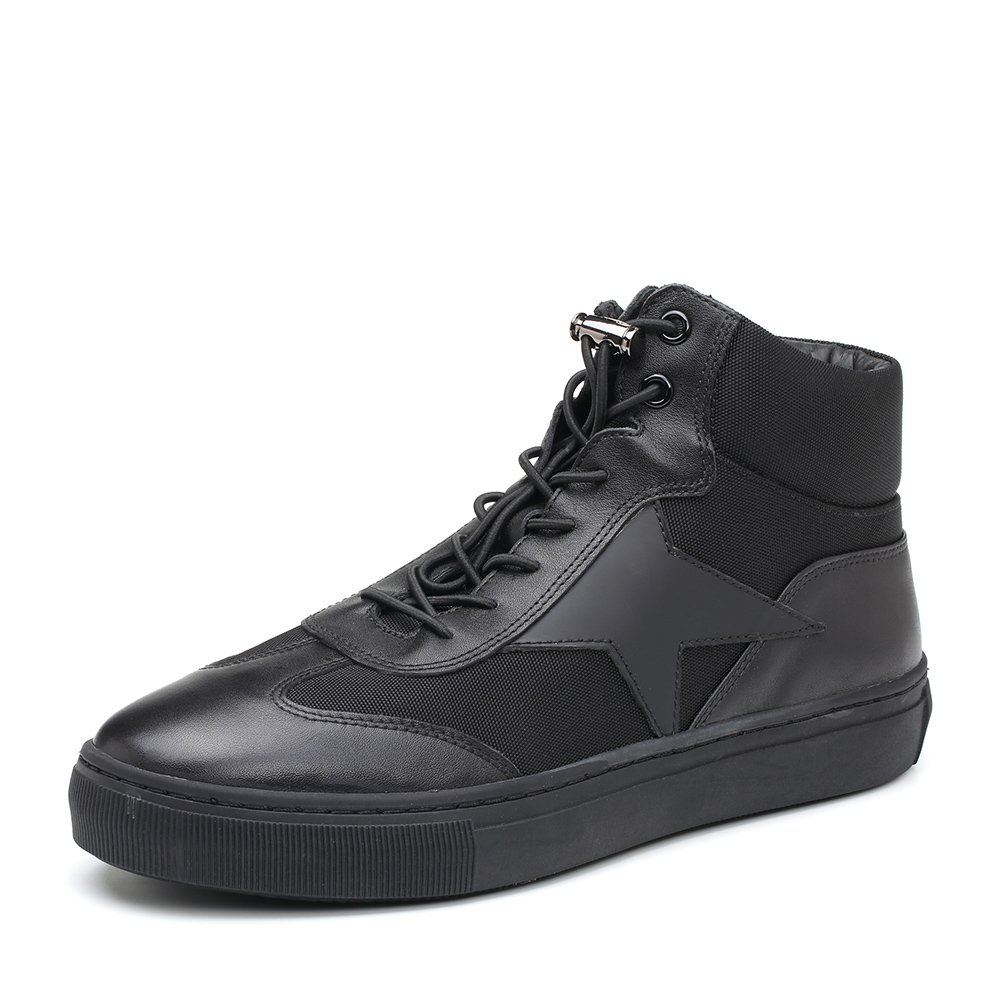 Teenmix/天美意冬专柜同款黑色牛皮/纺织品平跟男低靴65N43DD7