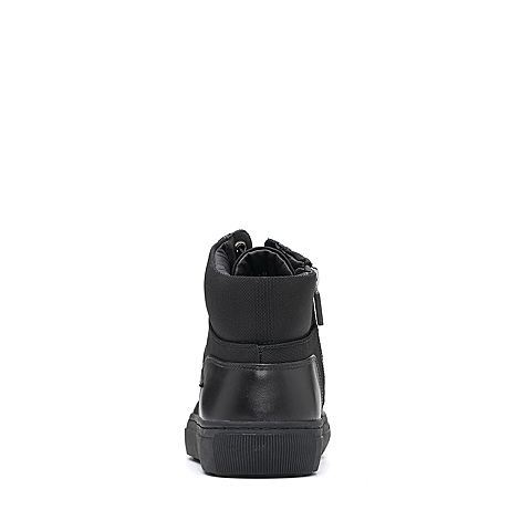 Teenmix/天美意冬专柜同款黑色牛皮/纺织品平跟男低靴65N43DD7