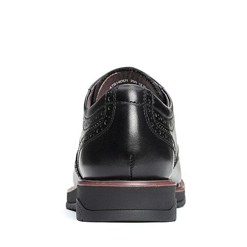 Teenmix/天美意冬专柜同款黑色油蜡牛皮平跟系带鞋男单鞋ATB14DM7