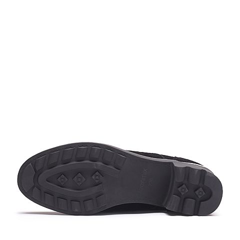 Teenmix/天美意冬专柜同款黑色牛剖层皮简约方跟女短靴AP871DD7