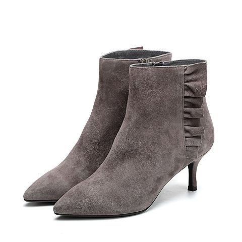 Teenmix/天美意冬专柜同款灰色羊绒皮知性通勤女短靴AP971DD7
