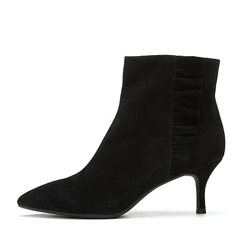 Teenmix/天美意冬专柜同款黑色羊绒皮知性通勤女短靴AP971DD7