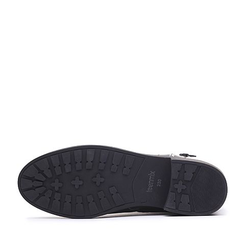 Teenmix/天美意冬专柜同款黑/红色牛皮字母织带方跟女短靴AQ311DD7