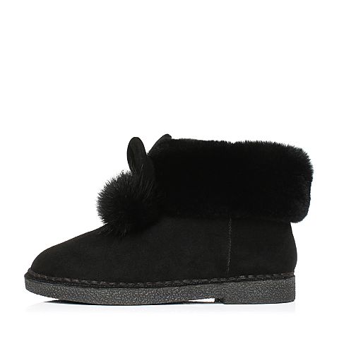 Teenmix/天美意冬专柜同款黑色可爱小耳朵绒毛球雪地靴女靴（毛里）AQ191DD7