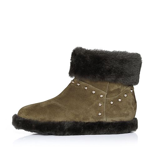 Teenmix/天美意冬专柜同款绿色羊绒皮/羊毛皮雪地靴女靴(毛里)CA740DD7