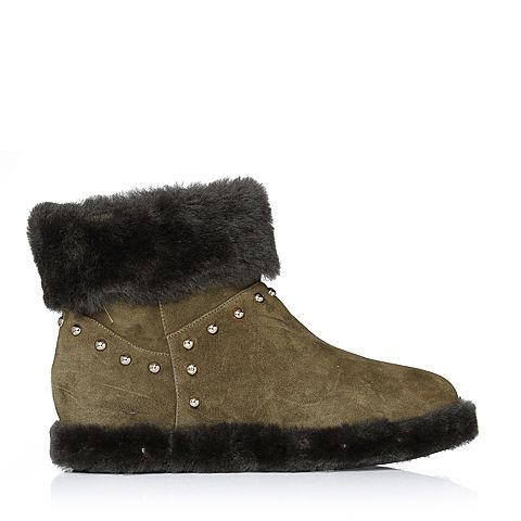 Teenmix/天美意冬专柜同款绿色羊绒皮/羊毛皮雪地靴女靴(毛里)CA740DD7