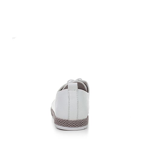 Teenmix/天美意秋白色牛皮编织元素平跟系带鞋女单鞋81013CM7