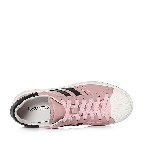 Teenmix/天美意秋专柜同款粉色牛皮平跟系带鞋女休闲鞋AQ511CM7