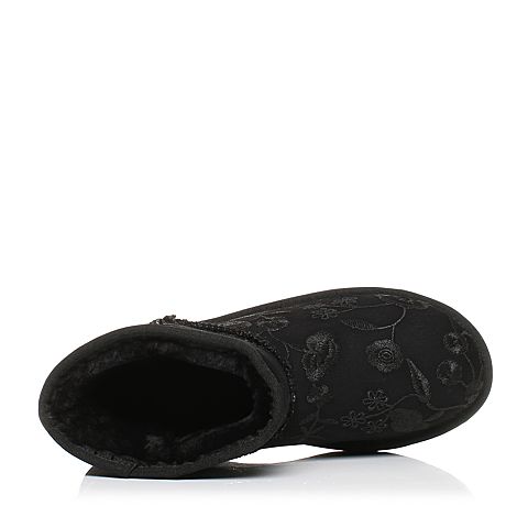 Teenmix/天美意冬黑色纺织品刺绣雪地靴女短靴(仿毛里)58503DD7