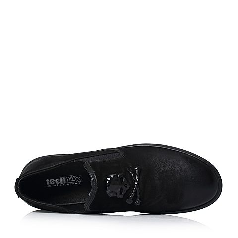 Teenmix/天美意冬专柜同款黑色牛皮平跟乐福鞋男休闲鞋2EQ01DM7