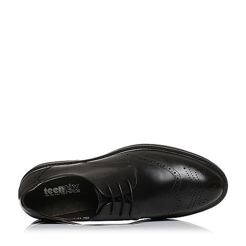 Teenmix/天美意冬专柜同款黑色牛皮布洛克风德比鞋男单鞋2EG01DM7