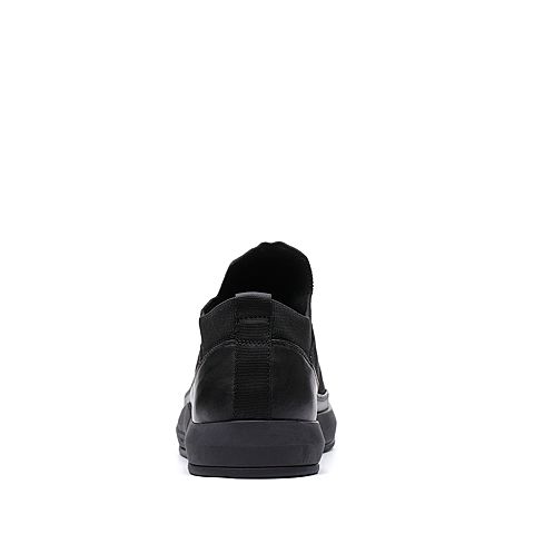 Teenmix/天美意冬专柜同款黑色牛皮/织物平跟男休闲鞋2ER0TDM7