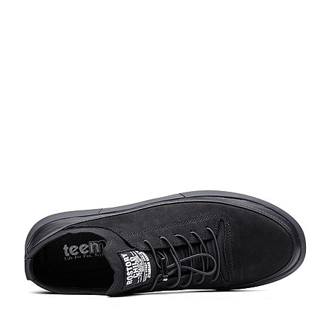 Teenmix/天美意冬专柜同款黑色牛皮/织物平跟男休闲鞋2ER0TDM7