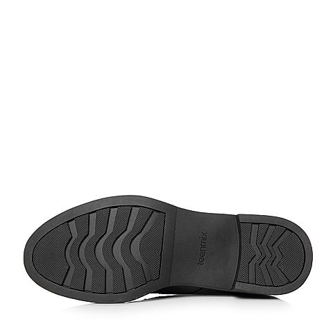 Teenmix/天美意冬专柜同款黑色牛皮简约方跟女短靴(绒里)CBE43DD7