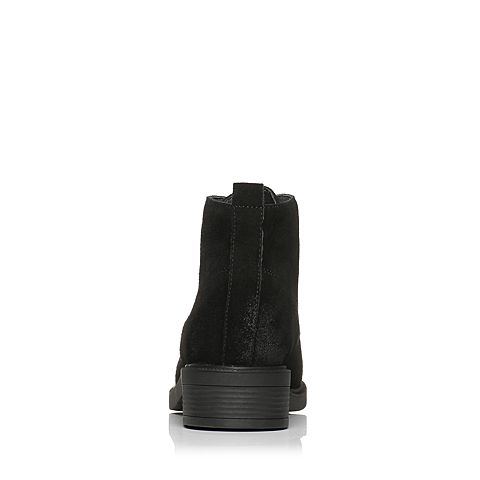 Teenmix/天美意冬专柜同款黑色牛剖层皮舒适方跟女短靴(绒里)AP881DD7