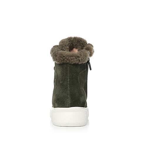 Teenmix/天美意冬专柜同款绿色二层牛皮平跟休闲靴女短靴CC240DD7