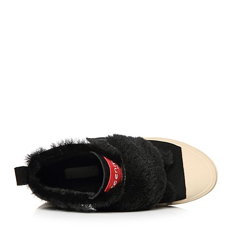 Teenmix/天美意冬专柜同款黑色牛剖层皮/羊毛皮平跟女休闲靴(仿毛里)AR041DD7