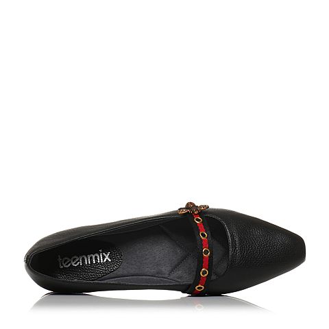 Teenmix/天美意春专柜同款黑色牛皮小方跟玛丽珍鞋女单鞋AQ851AQ8