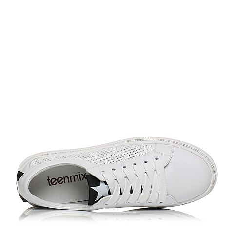 Teenmix/天美意春专柜同款白/黑色牛皮平跟系带鞋女休闲鞋AQ831AM8