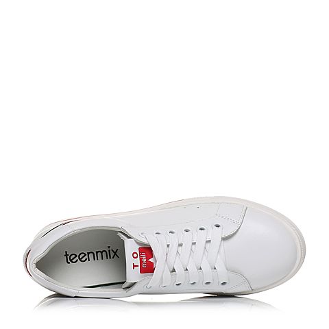 Teenmix/天美意春专柜同款白色牛皮平跟系带鞋女休闲鞋AQ811AM8