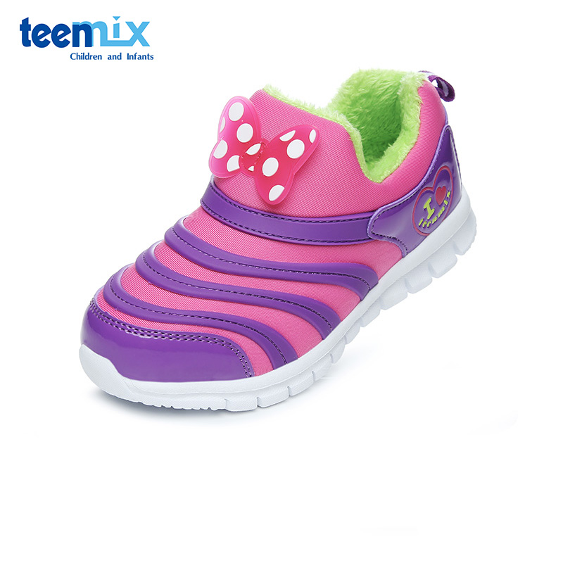 天美意（teenmix）17年秋冬季新款时尚女童舒适百搭简约一脚蹬毛毛虫运动鞋DX0288