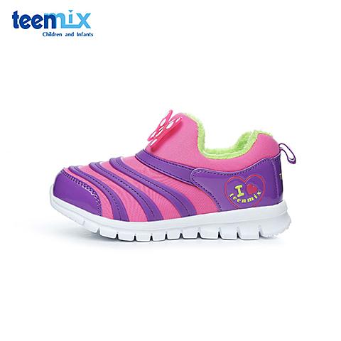 天美意（teenmix）17年秋冬季新款时尚女童舒适百搭简约一脚蹬毛毛虫运动鞋DX0288