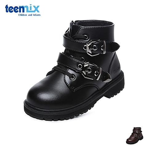 天美意（Teenmix）17年冬季新款男童酷炫马丁靴细腻毛绒内里舒适防滑男童靴DX0273