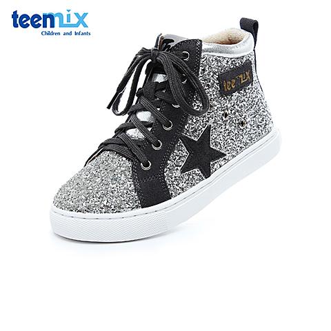 天美意（teenmix）17年冬季新款时尚女童街头潮流小脏鞋闪亮色舒适百搭多色可选高帮运动鞋DX0251