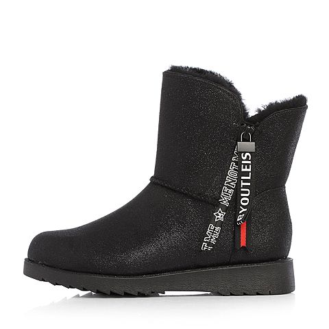 Teenmix/天美意冬专柜同款黑色布字母平跟雪地靴女休闲靴(毛里)6R260DZ7