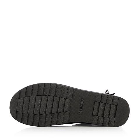 Teenmix/天美意冬专柜同款黑色布字母平跟雪地靴女休闲靴(毛里)6R260DZ7