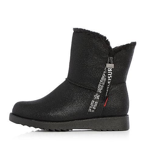 Teenmix/天美意冬专柜同款黑色布字母平跟雪地靴女休闲靴(仿毛里)6R260DZ7