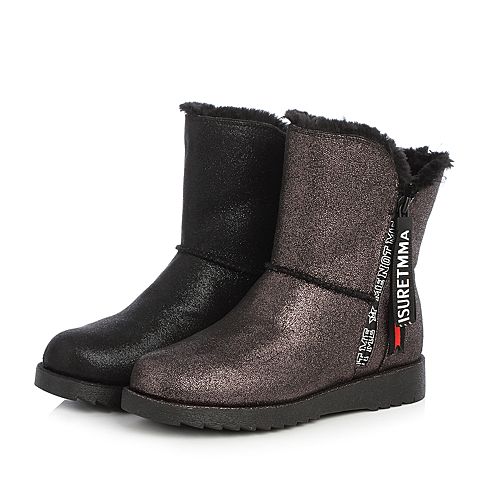 Teenmix/天美意冬专柜同款黑色布字母平跟雪地靴女休闲靴(仿毛里)6R260DZ7