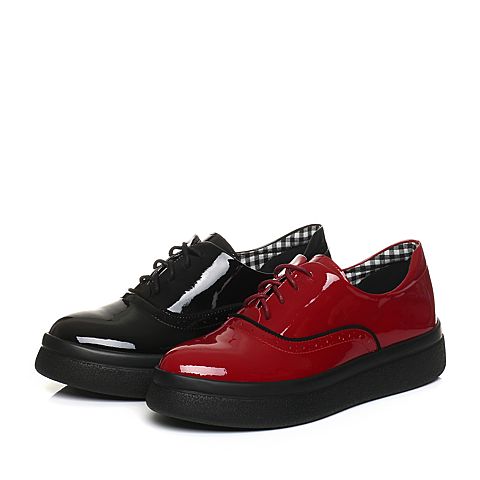 Teenmix/天美意春专柜同款红色漆皮英伦风系带鞋女单鞋CCF20AM8