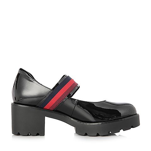 Teenmix/天美意春专柜同款黑色漆皮粗高跟玛丽珍鞋女单鞋CCI01AQ8