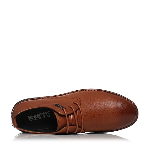 Teenmix/天美意春专柜同款棕色牛皮舒适平跟系带鞋男单鞋2FK01AM8