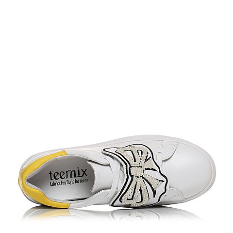 Teenmix/天美意春专柜同款白/黄色牛皮撞色系带鞋女休闲鞋6U558AM8