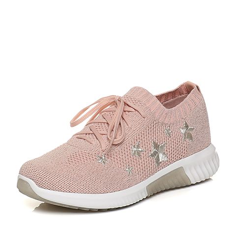 Teenmix/天美意春专柜同款粉色布星星平跟系带鞋女休闲鞋CB423AM8